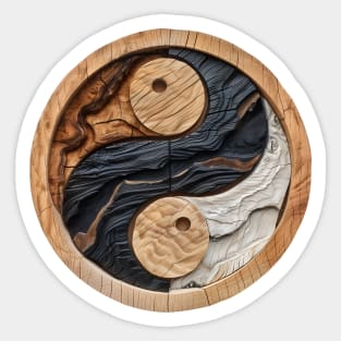 Circular wooden Yin Yang Logo Sticker